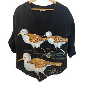 Cottonways Handpainted Sanderling Bird Print Cotton Gauze Blouse